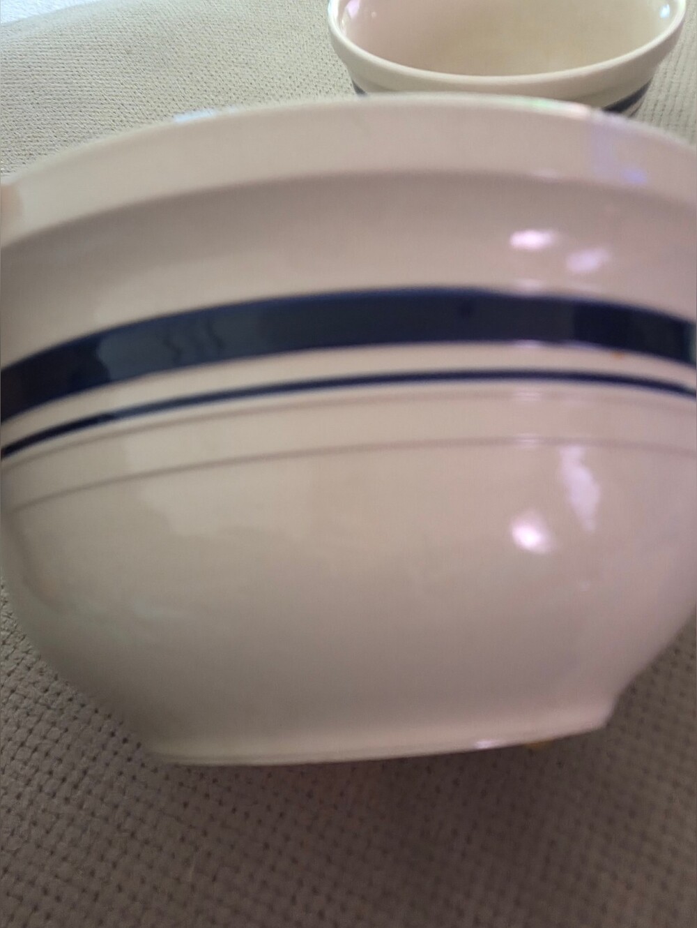 VTG Roseville Friendship Pottery Nesting Bowls Set 3 Blue Stripe Stoneware USA - Picture 4 of 16